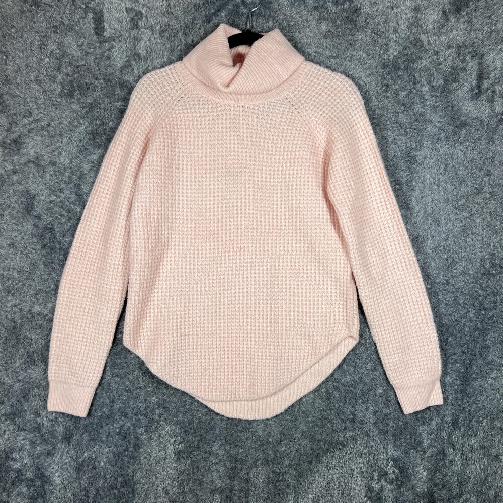 Kuhl Sweater Womens XS Pink Turtleneck Waffle Knit Raglan Pullover Curved Hem